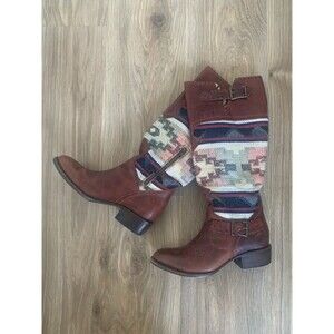 FREEBIRD By Steven Quixote Blanket Aztec Western Boho Tall Leather Boots Sz 9 M